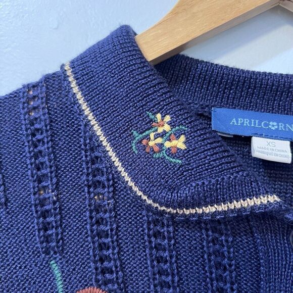 April Cornell Cardigan Sweater Women XS Cottage Embroidered Wool Blend Cute - Picture 6 of 12